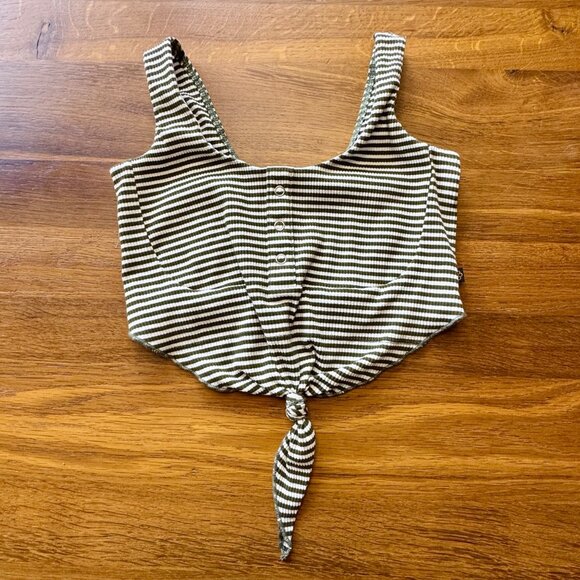 Honeycut Dance Crop Top Womens XS 0-2 Ribbed Knot Striped Olive Green White Tank - Picture 10 of 10